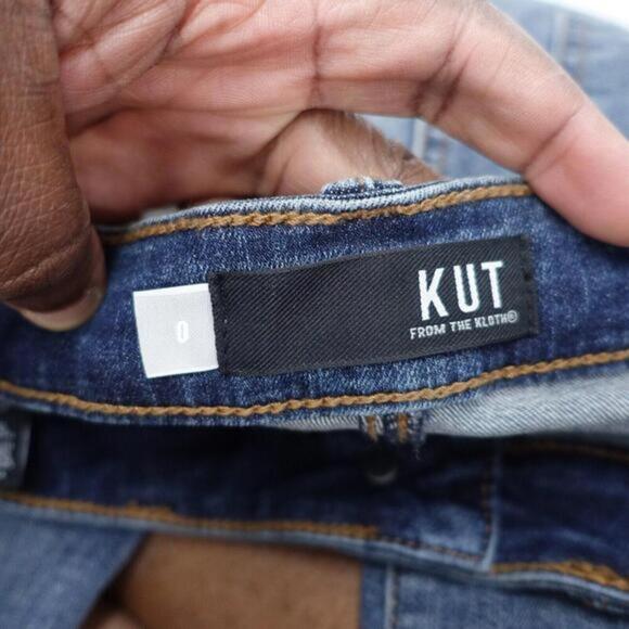 Kut from the Kloth Skinny Jeans Women 0 Blue Denim Stretch Frayed Hem High-Rise - Picture 7 of 9
